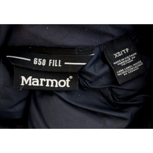 Marmot Women Jacket Chelsea 650 Fill Parka Down Hooded Faux Fur Blue Sz XS - Picture 2 of 15